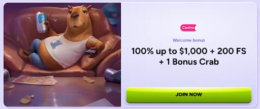 Get a 100% welcome bonus up to $1,000 with 200 free spins and 1 Bonus Crab at SpinBara Casino Welcome bonus: 100% up to $1,000 + 200 free spins + 1 Bonus Crab