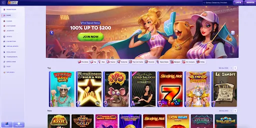 Spinbara Casino Homepage with Promotions, Games, and Navigation Menu